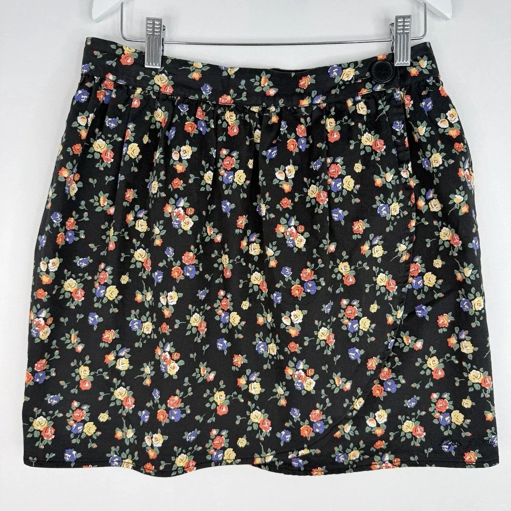 Vintage Pepe Jeans wrap Mini Skirt Floral print Black & Multicolor SZ-M